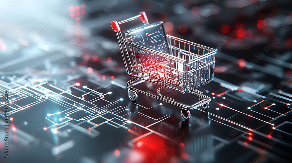 Aufkleber digital shopping cart virtual marketplace 3d render futuristic environment close-up view e-commerce 