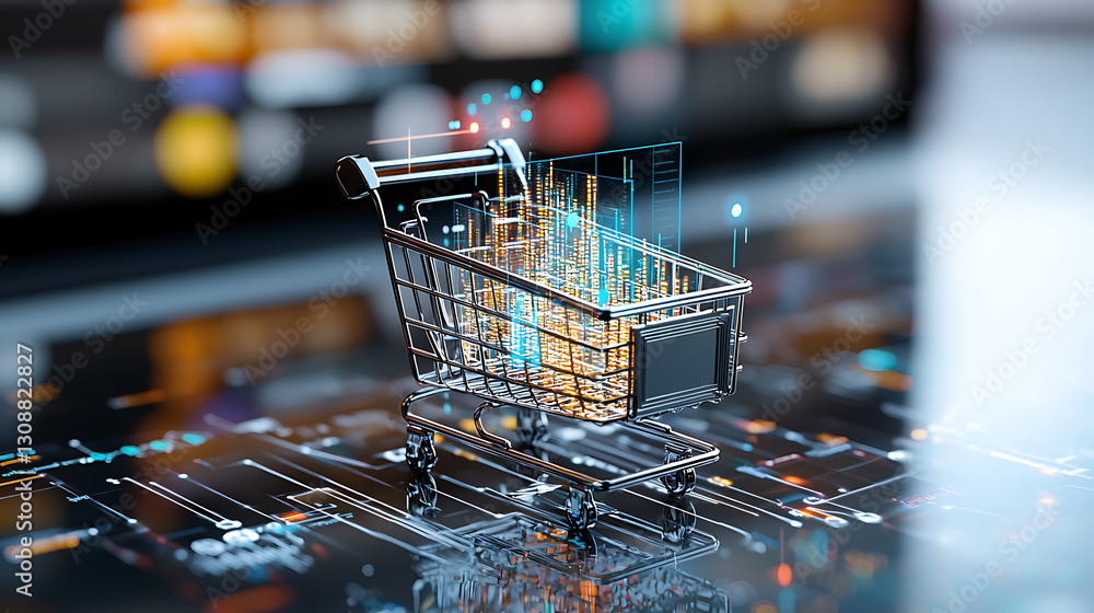 Poster e-commerce growth analytics digital marketing platform infographic virtual environment close-up view