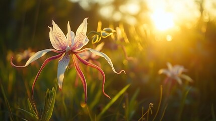 Sunset orchid blooms in meadow