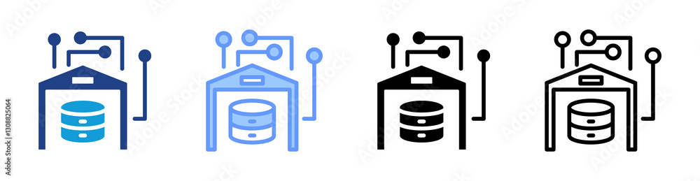 Aufkleber data warehouse icon set multiple style collection