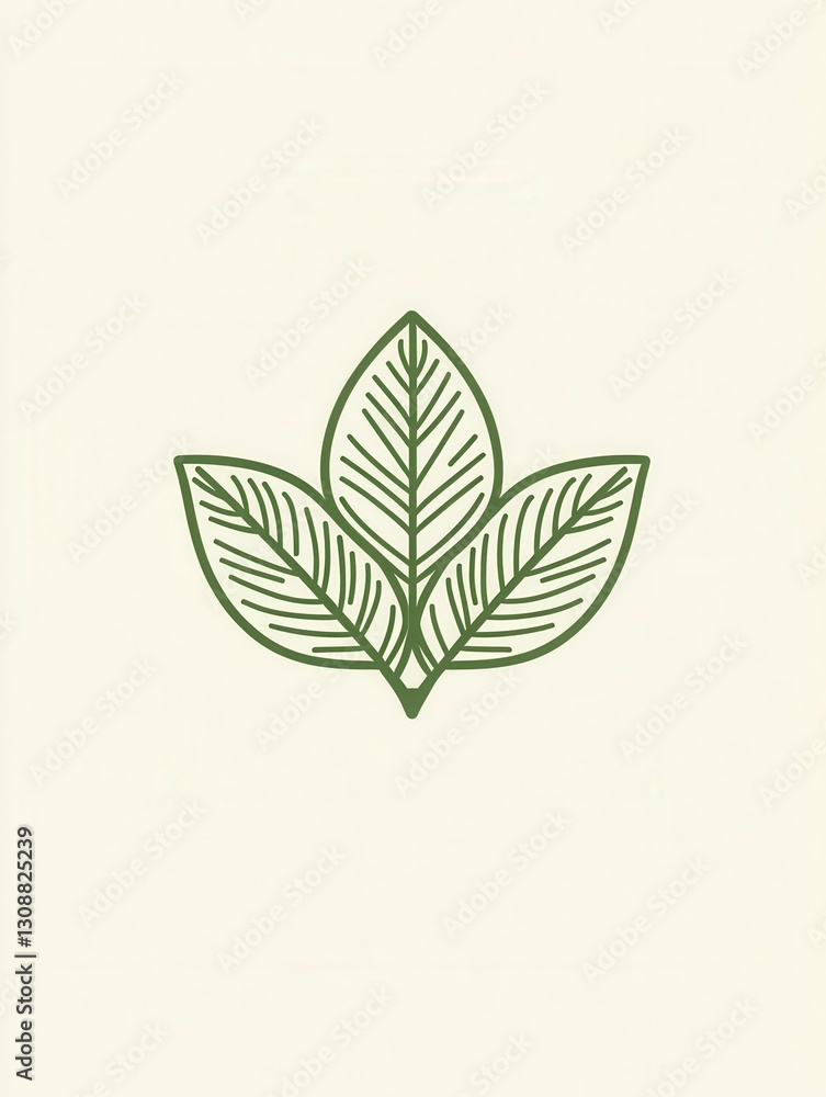 Poster minimalist basil leaf logo design with geometric style and clean lines in fresh green tones for herb