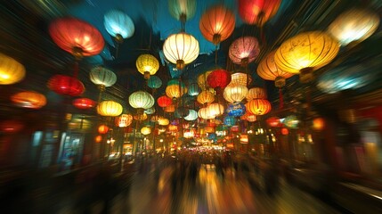 Colorful Lanterns Illuminate Night Market