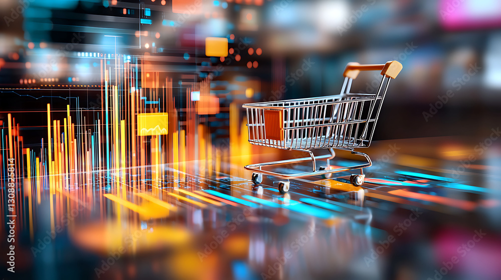Poster shopping trends unveiled e-commerce dynamics virtual marketplace data visualization digital environm