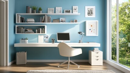 Modern Home Office with Bookshelves