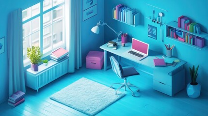 Cozy Blue Study Nook Interior