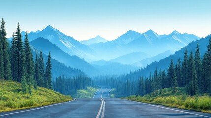 Mountain Road, Sunrise, Misty Peaks, Driving