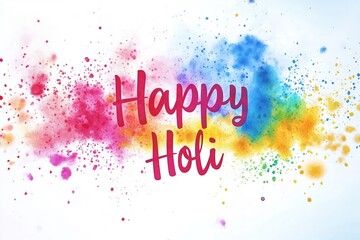Happy Holi Watercolor Calligraphy with Vibrant Color Splashes and Festive Artistic Typography