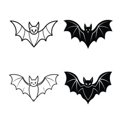 Obraz premium Cute Bat Silhouettes in Line Art and Solid Black
