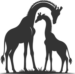 Giraffe rubbing its neck against another giraffe vector silhouette