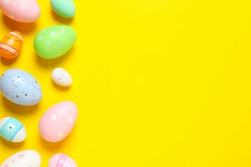 Obraz premium Happy Easter. Colorful eggs on color background, space for text or advertising