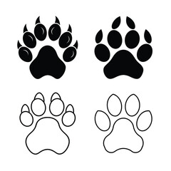 Set of Four Simple Black and White Animal Paw Prints