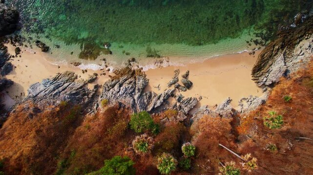 Aerial view viewpoint Prom thep Cape of Phuket, Nai Harn beach, Amazing Thailand travel by drone.