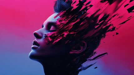 Fototapeta premium Abstract Woman's Face in Neon Colors