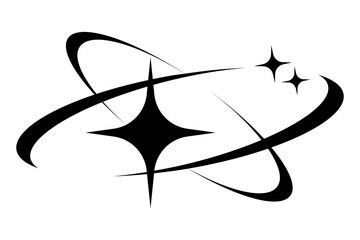 PNG Stylized atomic orbiting stars, transparent background