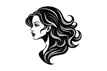 Beautiful woman Face silhouette Vector with long hair