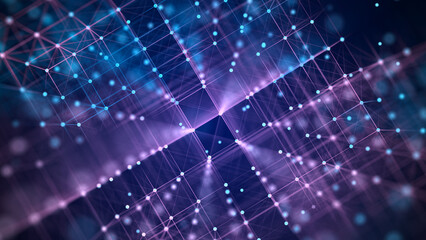 Information storage cells. Abstract background with dots and lines. Network connection structure. Big data digital background. 3D rendering.
