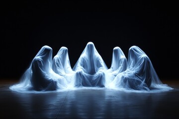 A fantastical scene of the U.S. Constitution glowing with ethereal light, surrounded by founding fathers as ghostly figures, symbolizing their enduring legacy