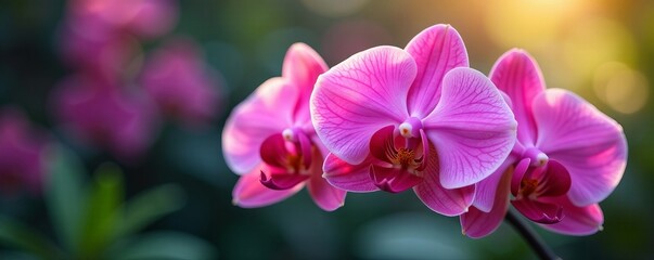 Close-up of vibrant boat orchid flowers in full bloom with a blurred background, botanical, petals