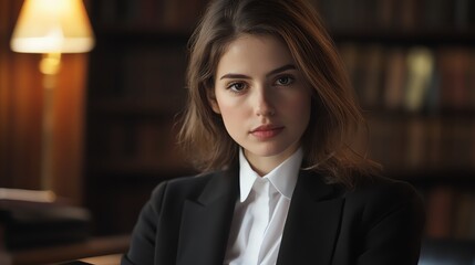 Closeup Female barrister presenting legal arguments with passion, justice and advocacy concept