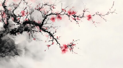 Obraz premium Chinese style ink wash flower painting