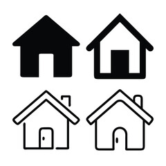Simple Black and White House Icons Set for Design