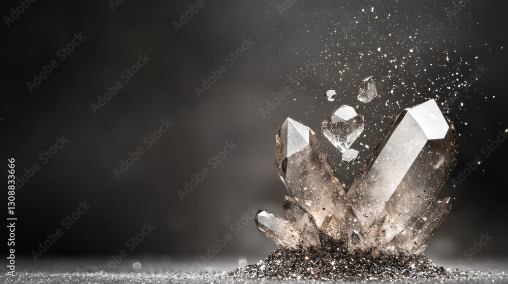 Poster sparkling crystal texture with sharp edges and a dark background captivating the eye