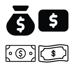 Simple Black and White Money Icons for Financial Design