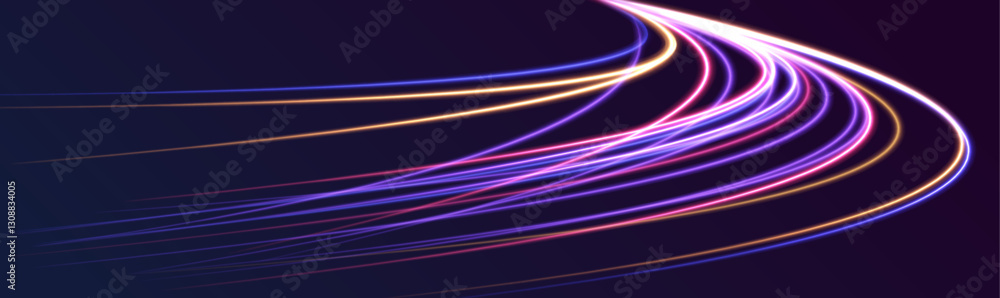 Aufkleber futuristic neon light line trails. bright sparkling background. abstract wavy line of light with a t