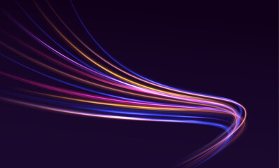 Futuristic neon light line trails. bright sparkling background. Abstract wavy line of light with a transparent background, isolated and easy to edit.