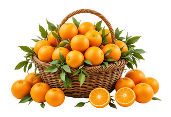 Juicy Orange Fruits in a Basket Ideal for Farm Fresh and Market Concepts on transparent background