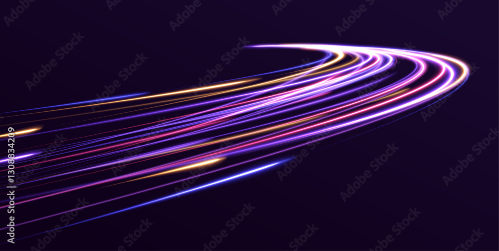Aufkleber This graphic showcases the flow of high-speed data traffic, illuminated by neon light and dynamic light traces. The design reflects the concept of big data traffic streams.	