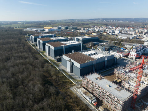 Data center building, Frankfurt 4, large scale computer and IT infrastrucutre in Germany.