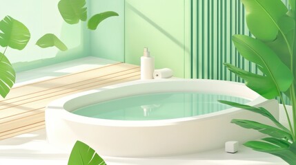 Fototapeta premium Minimalist, Tropical-Inspired Bathtub