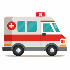A Simple Illustration of a Red and White Emergency Ambulance Vehicle