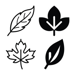 Four stylized leaf icons in black and white.