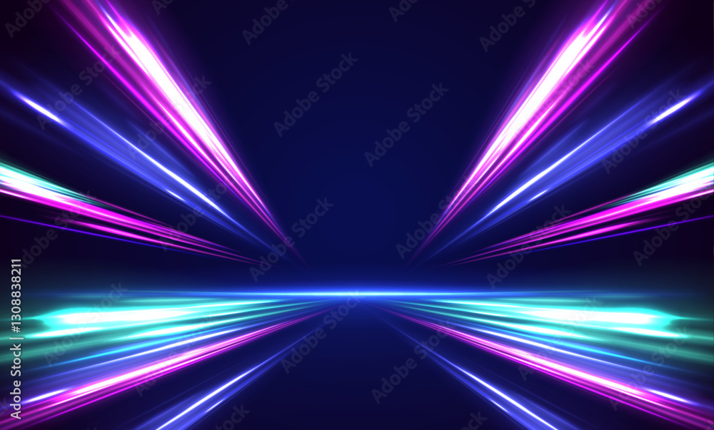 Poster laser beams luminous abstract sparkling isolated on a transparent background. acceleration speed mot