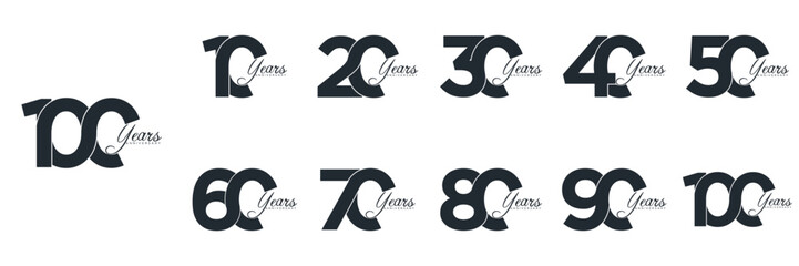collection numbers Anniversary logo set icon vector design, black and white background