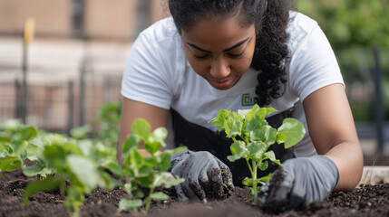 Fototapeta premium Community Garden Day: Organizing and Planting Under a Clear Sky