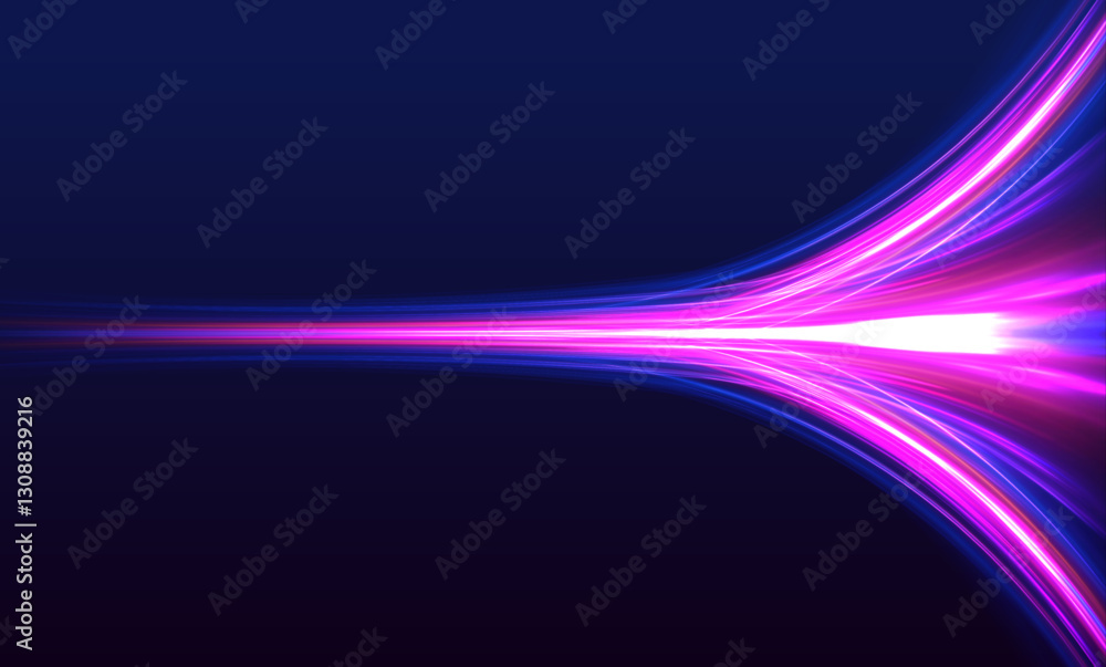 Poster high-speed light line in the form of a road and a highway in a night city. vortex streams of neon li