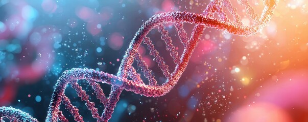 National DNA day with biology and molecular concept. Colorful DNA strand with glowing particles in a dynamic background.