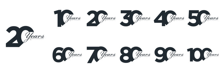 collection numbers Anniversary logo set icon vector design, black and white background