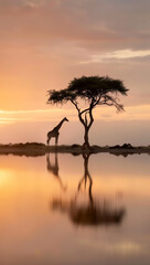 Obraz premium Stunning full-body side view of a giraffe in the savanna at sunset