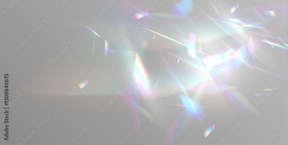 Leinwandbilder Holographic falling confetti glitters isolated on transparent background. Transparent light refraction pattern for adding effects to backgrounds and objects. Vector illustration.	