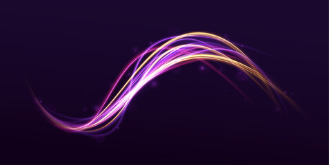 The contrast of laser beams against a transparent background represents the essence of fast-moving technology and digital speed. Image with the effect of high-speed movement on the road. 