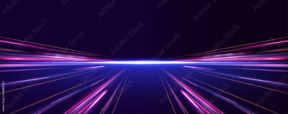 Poster Abstract speed lines and glowing neon effects symbolize the rapid pace of digital innovation. These elements capture the essence of high-speed wireless data transmission.