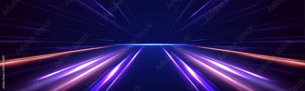 Poster Dynamic motion and glowing light trails represent the future of data transmission technologies. These visuals showcase the growing potential of 5G networks and the power of high-speed wireless.