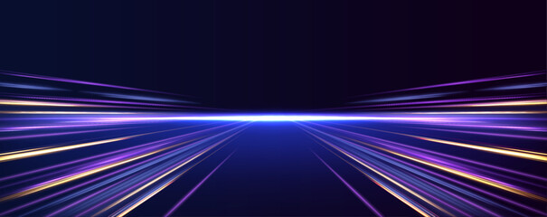 Futuristic high-speed light motion and abstract blue streaks represent the advancement of 5G and beyond technologies. Fiber optics and wireless data transmission enable faster connectivity.