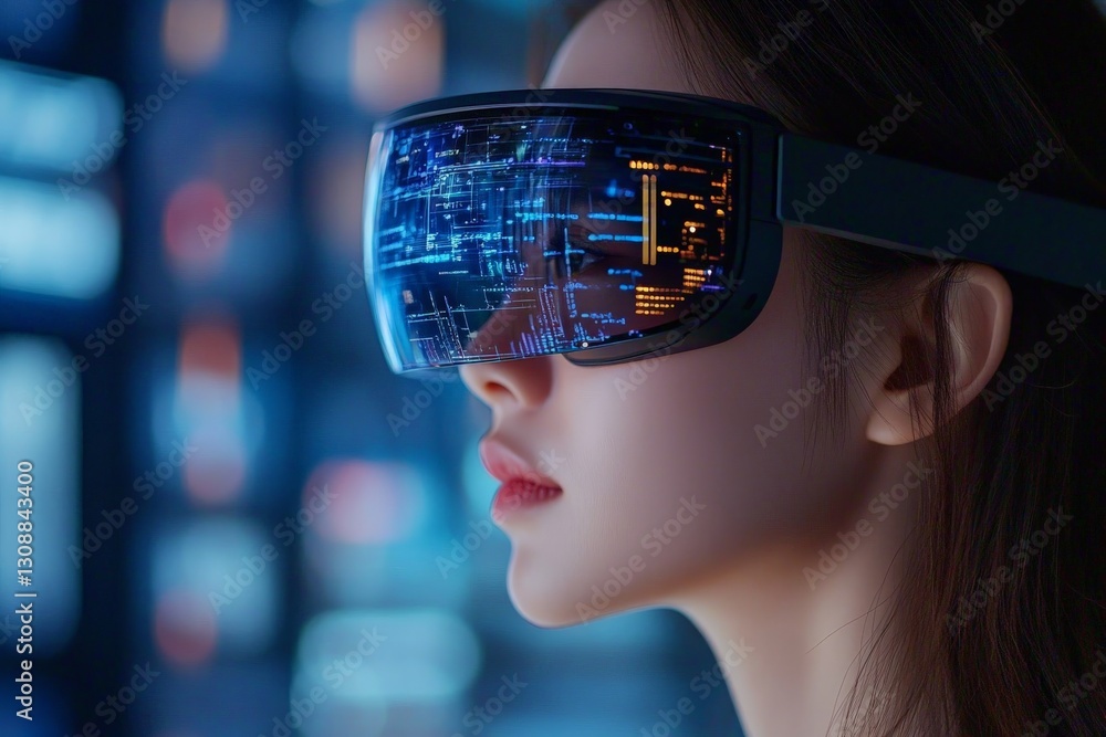 Aufkleber exploring virtual reality with futuristic technology in a high-tech environment