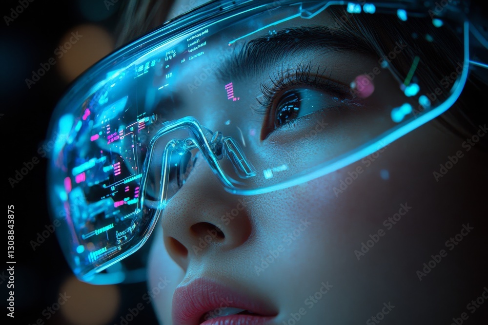 Fototapete advanced technology showcase featuring a person using smart glasses to interact with digital informa