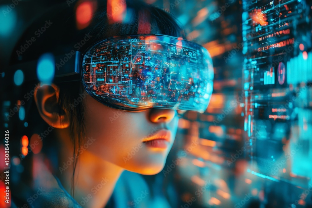 Aufkleber User engaged with virtual reality technology while exploring immersive digital environments